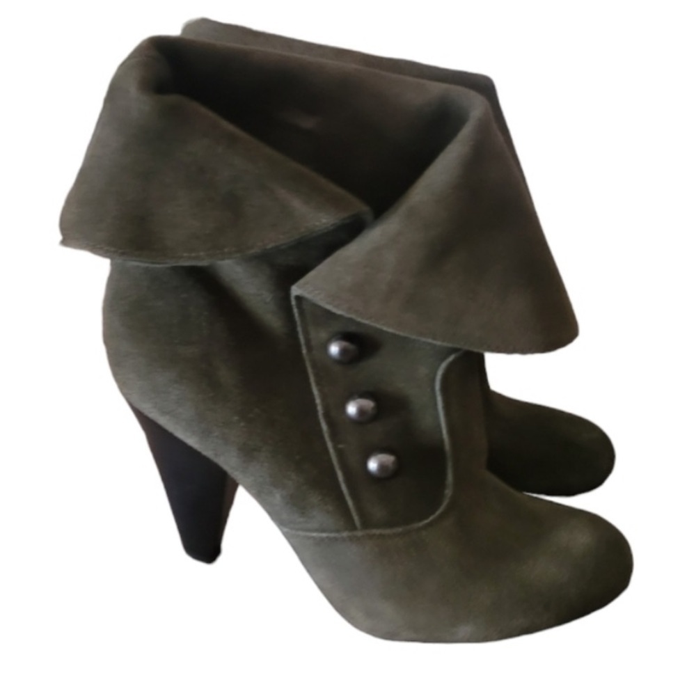 MIA Duke Olive Green Fold Over Suede Ankle Boots - Size 8.5